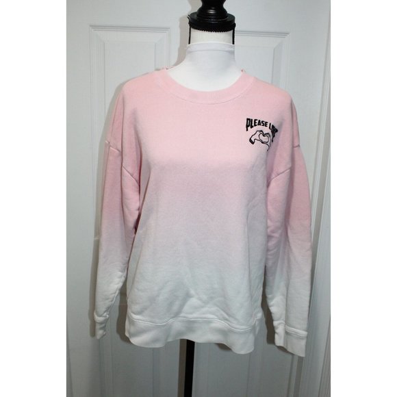 SANDRO Embroidered "Please Love" French cotton-terry pullover sweatshirt ombre 4 - Picture 1 of 7